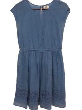 Old Navy Boho Light Blue Crinkle Gauze Mini Dress with Lace Hem Detail Size M
